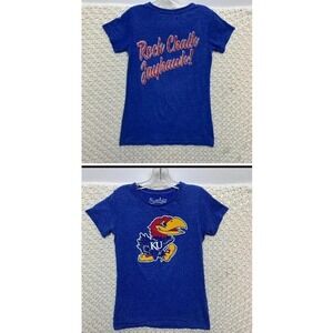 NCAA University Of Kansas Jayhawks Volleyball Rock Chalk Womens T-shirt L Blue